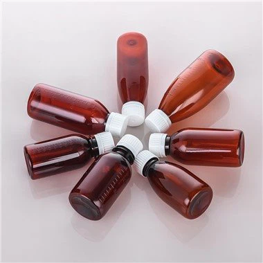 Bernsteinfarbene ovale Medizin-Flüssigkeitssirup-Flasche